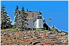 Winter Harbor Light On Rocky Shore of Island -Digital Painting